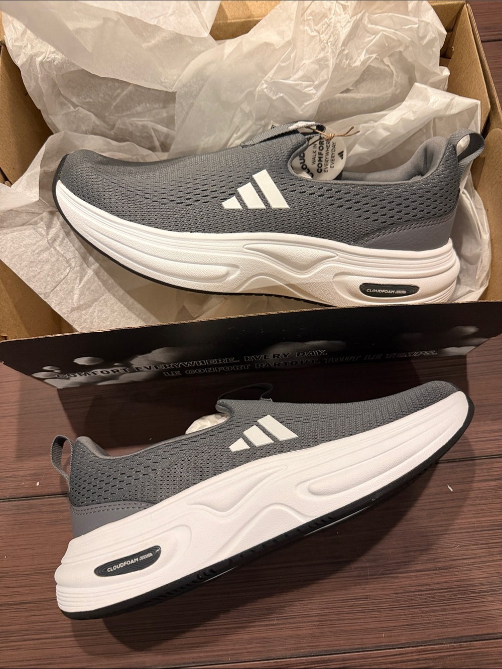 Men's Gray Slip-On Athletic Sneakers - Cloudfoam Comfort gray adidas